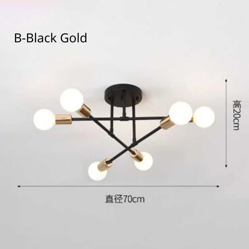 Dropshipping Modern Sputnik Chandelier Nordic Semi Flush Mount Ceiling Lamp Brushed Antique Gold Home Decor Lighting ...