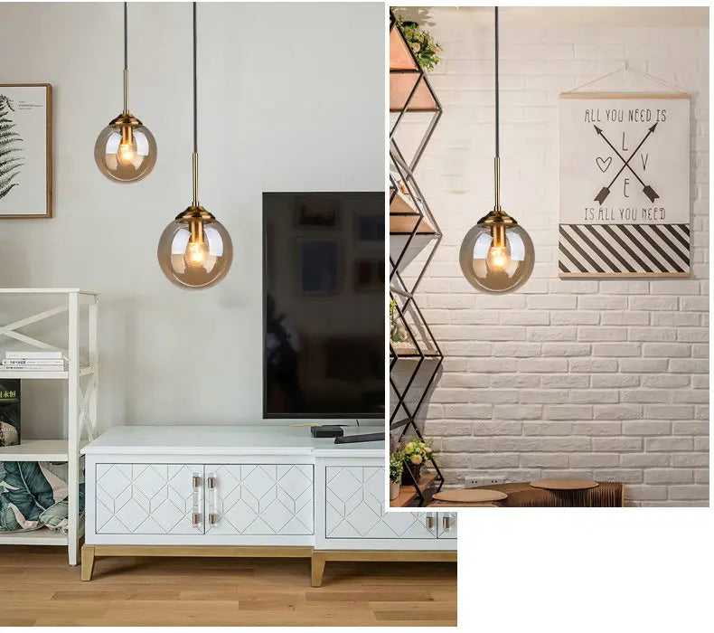 Amber Smoke Gray Clear Glass Pendant Lamp LED Hanging Light for Dining Room Table Kicthen Island Bedroom Bedside Lighting