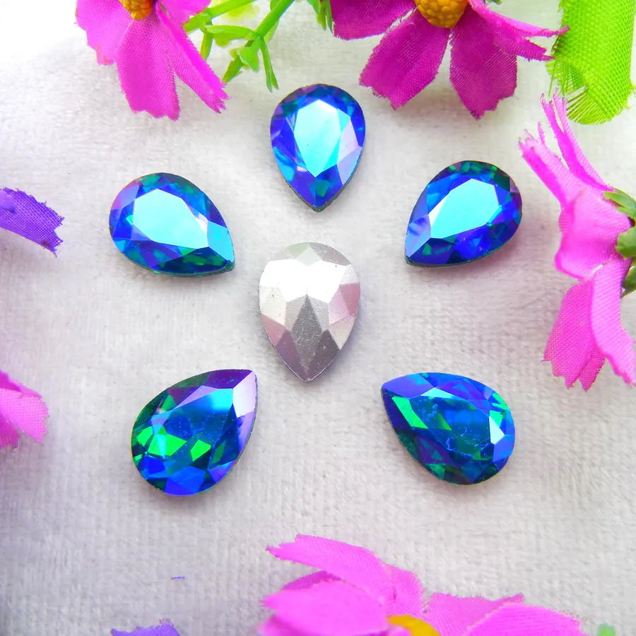 AB Colors 7 Sizes Waterdrop Water Drop Teardrop Droplet Glass Crystals Glue On Rhinestone Ornament DIY Trimming