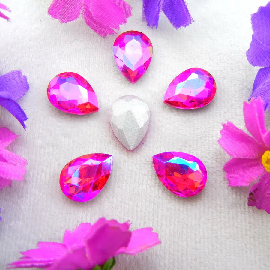 AB Colors 7 Sizes Waterdrop Water Drop Teardrop Droplet Glass Crystals Glue On Rhinestone Ornament DIY Trimming