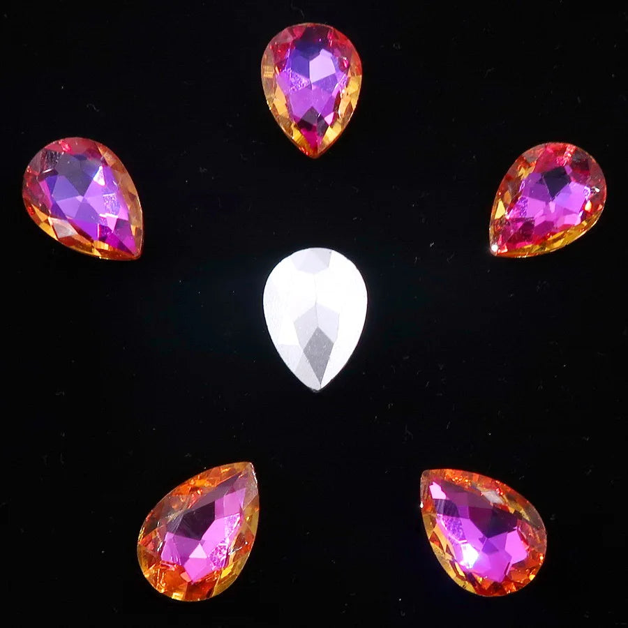 Glass Crystal Water Drop Shape 3 Sizes Rainbow & Jelly Candy AB Colors Point Back Glue On Rhinestone Beads Applique DIY Trim