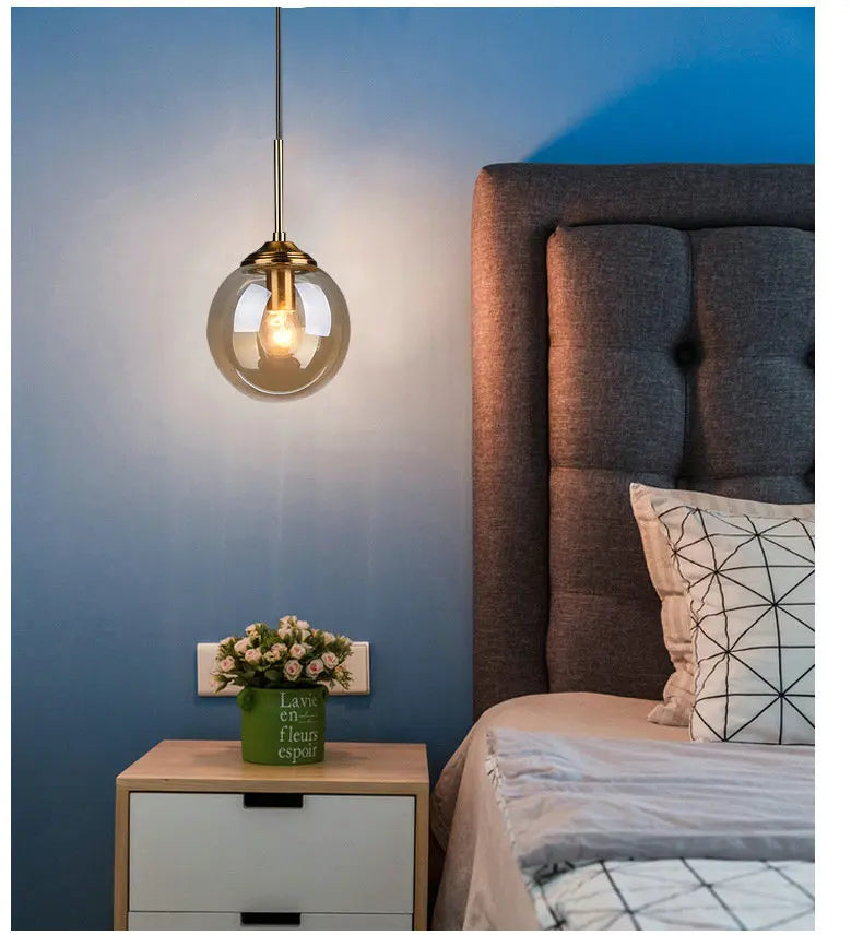 Amber Smoke Gray Clear Glass Pendant Lamp LED Hanging Light for Dining Room Table Kicthen Island Bedroom Bedside Lighting