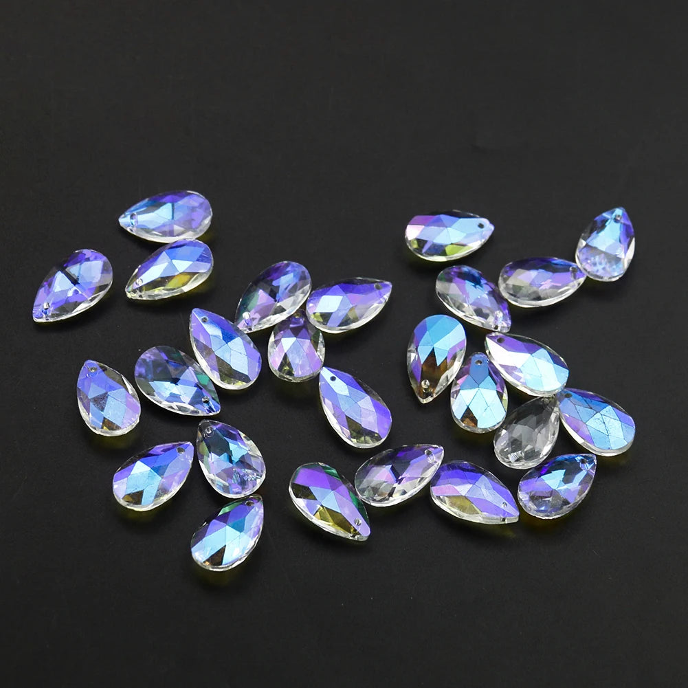 20PCS AB Color Tear Drop Crystal Prism Faceted Hanging Decorations Suncatcher Glass Chandelier Parts DIY Pendant Jewelry Making