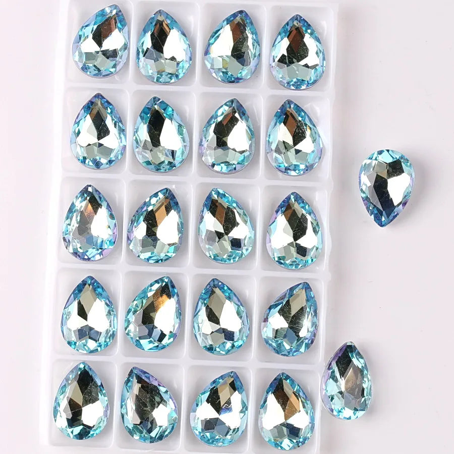 Glass Crystal Water Drop Shape 3 Sizes Rainbow & Jelly Candy AB Colors Point Back Glue On Rhinestone Beads Applique DIY Trim