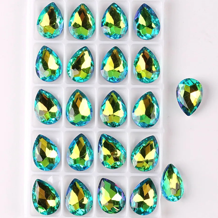 Glass Crystal Water Drop Shape 3 Sizes Rainbow & Jelly Candy AB Colors Point Back Glue On Rhinestone Beads Applique DIY Trim