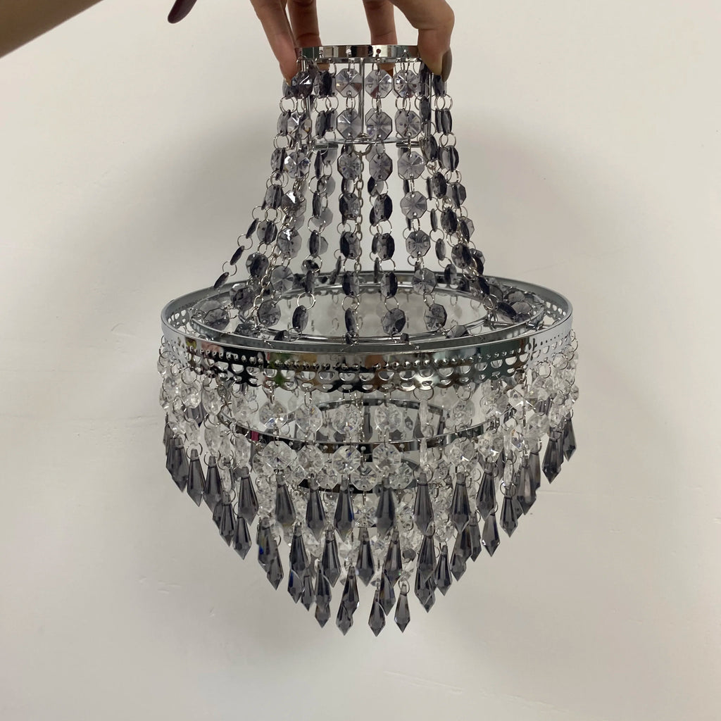 Home Terri Chrome & Clear 5 Tier Beaded Lamp Shade Easy Fit Pendant - 31.5cm H Small Chandelier (Without Light Cord Kit)