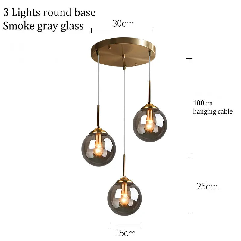 Amber Smoke Gray Clear Glass Pendant Lamp LED Hanging Light for Dining Room Table Kicthen Island Bedroom Bedside Lighting