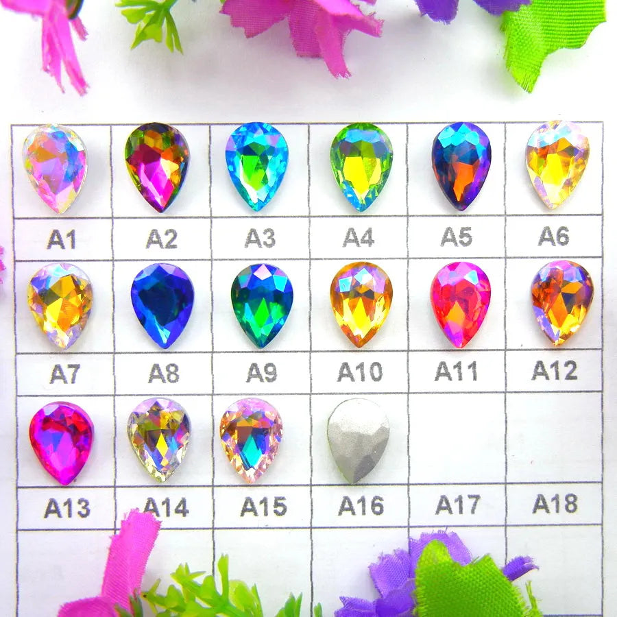 AB Colors 7 Sizes Waterdrop Water Drop Teardrop Droplet Glass Crystals Glue On Rhinestone Ornament DIY Trimming