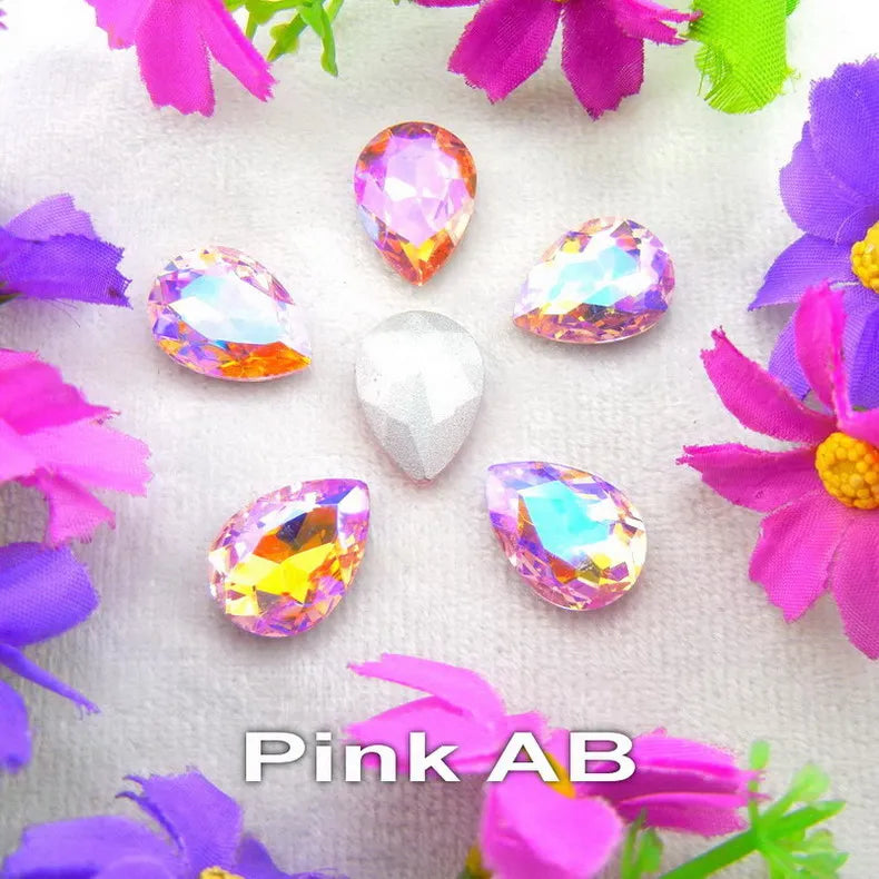 AB Colors 7 Sizes Waterdrop Water Drop Teardrop Droplet Glass Crystals Glue On Rhinestone Ornament DIY Trimming