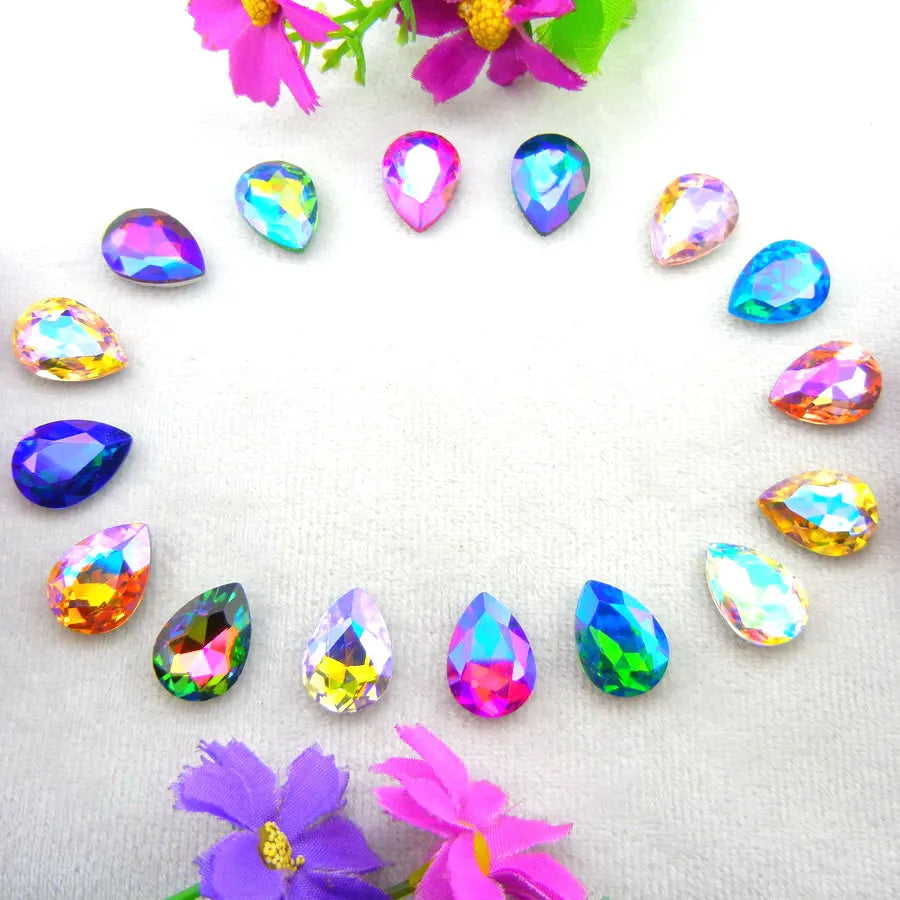 AB Colors 7 Sizes Waterdrop Water Drop Teardrop Droplet Glass Crystals Glue On Rhinestone Ornament DIY Trimming