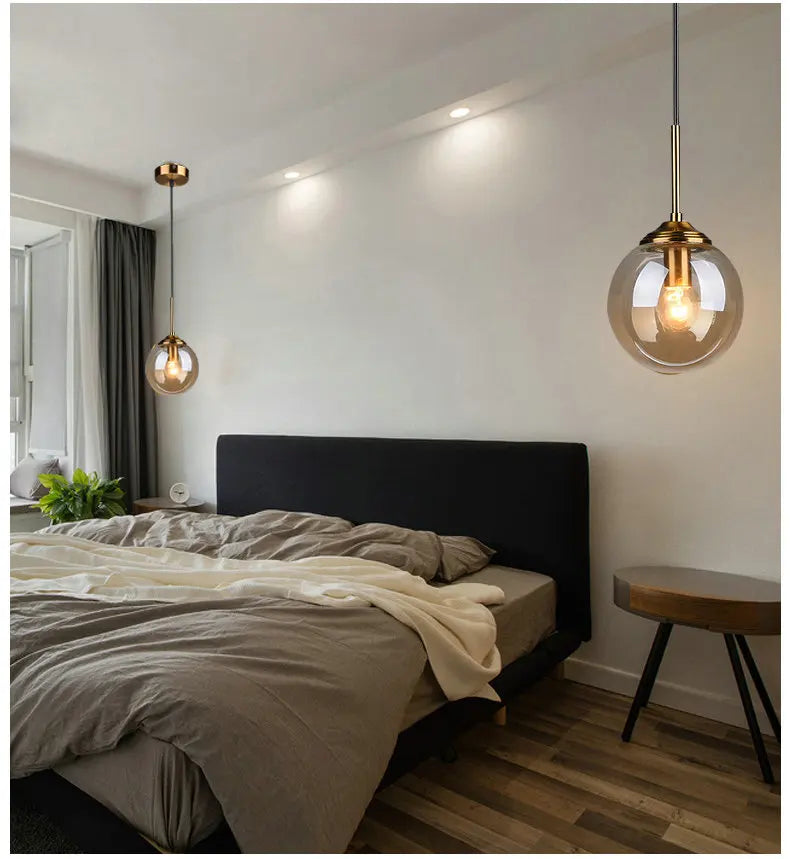 Amber Smoke Gray Clear Glass Pendant Lamp LED Hanging Light for Dining Room Table Kicthen Island Bedroom Bedside Lighting