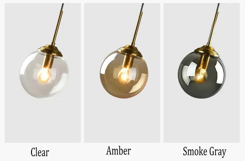 Amber Smoke Gray Clear Glass Pendant Lamp LED Hanging Light for Dining Room Table Kicthen Island Bedroom Bedside Lighting