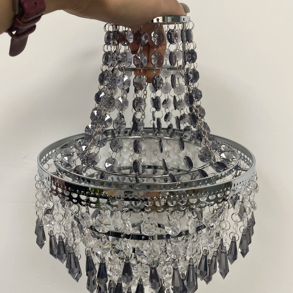 Home Terri Chrome & Clear 5 Tier Beaded Lamp Shade Easy Fit Pendant - 31.5cm H Small Chandelier (Without Light Cord Kit)