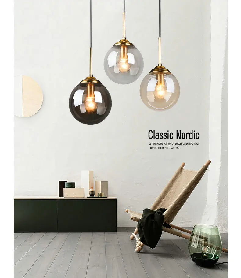 Amber Smoke Gray Clear Glass Pendant Lamp LED Hanging Light for Dining Room Table Kicthen Island Bedroom Bedside Lighting