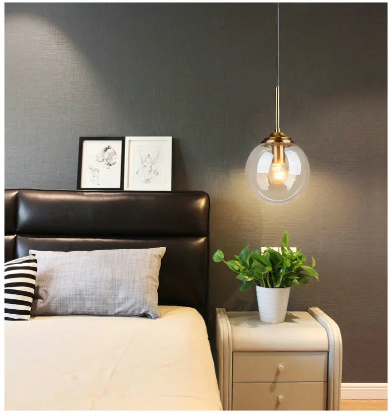 Amber Smoke Gray Clear Glass Pendant Lamp LED Hanging Light for Dining Room Table Kicthen Island Bedroom Bedside Lighting