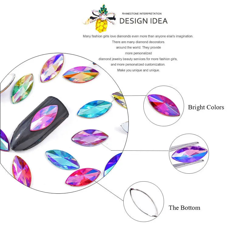 Teardrop Acrylic Non Hot Fix Rhinestones Flatback Pointed Droplet Acrylic стразы Nail Art Rhinestone Nail Art Decorations F0164