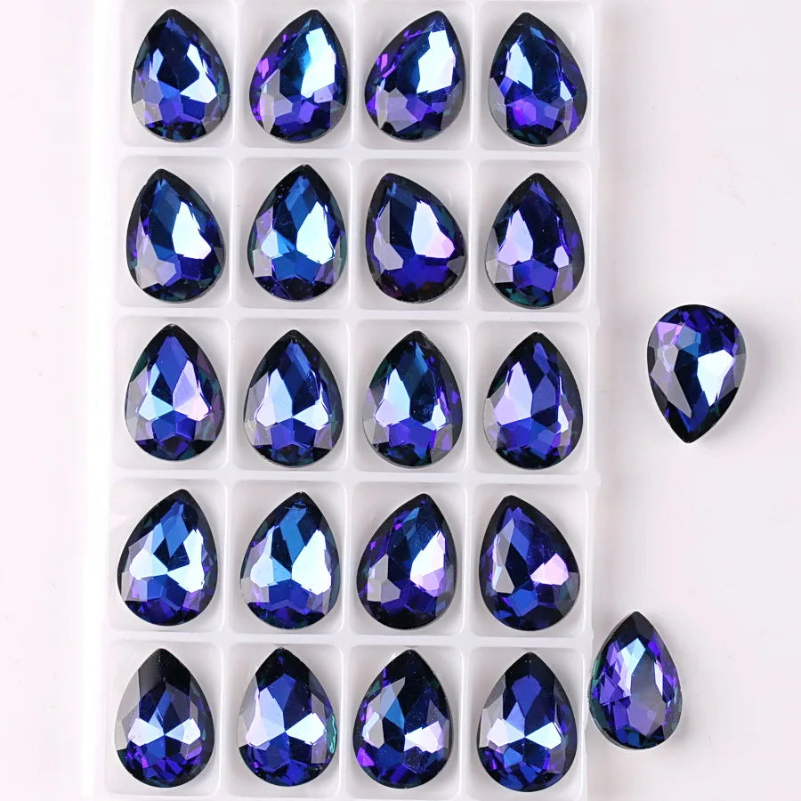 Glass Crystal Water Drop Shape 3 Sizes Rainbow & Jelly Candy AB Colors Point Back Glue On Rhinestone Beads Applique DIY Trim