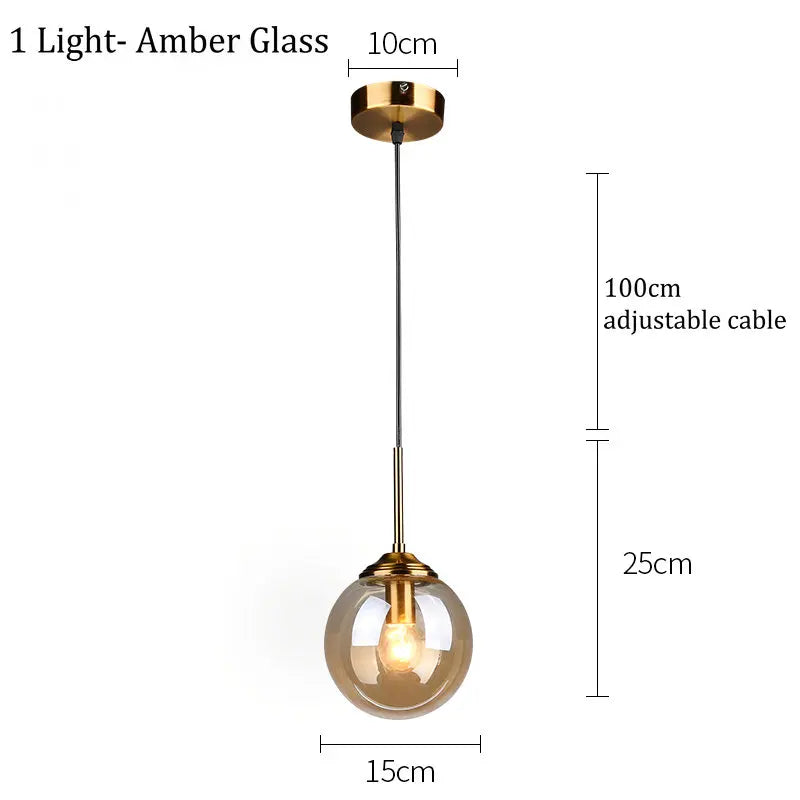 Amber Smoke Gray Clear Glass Pendant Lamp LED Hanging Light for Dining Room Table Kicthen Island Bedroom Bedside Lighting