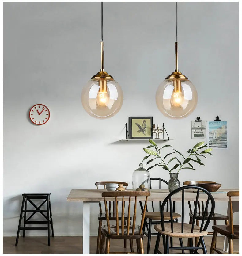 Amber Smoke Gray Clear Glass Pendant Lamp LED Hanging Light for Dining Room Table Kicthen Island Bedroom Bedside Lighting