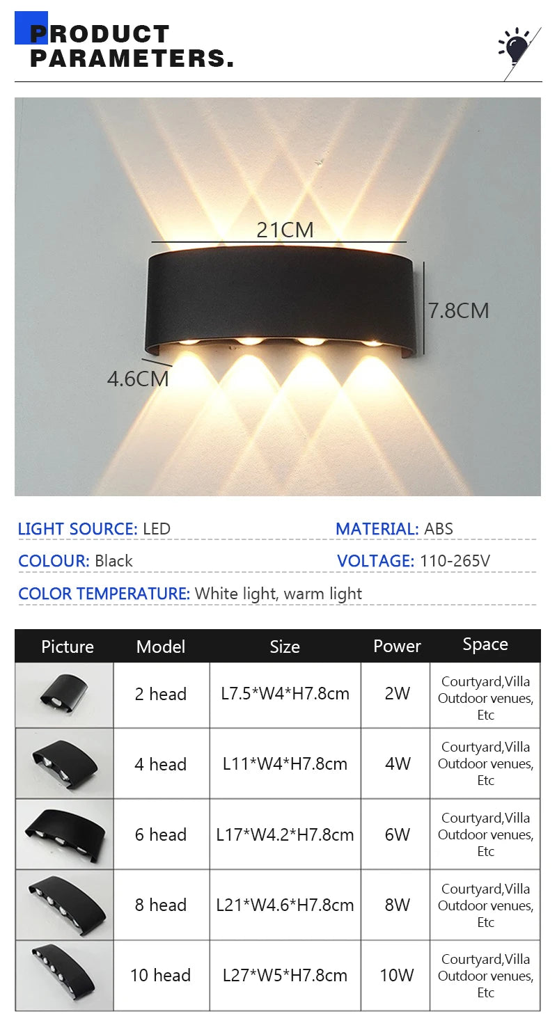 LED Up and Down Illuminated Wall Light Waterproof Interior Wall Light Bedroom Living Room Corrido...