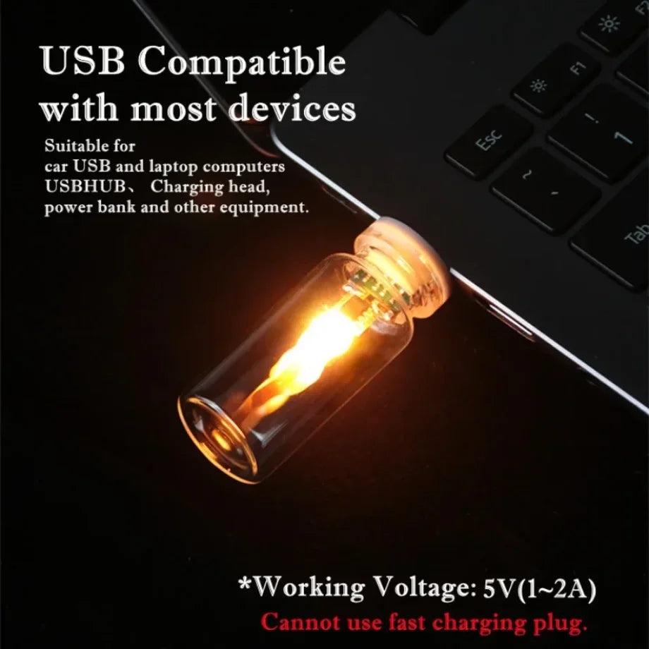 USB 5V Powered Simulated Flame Flickering LED Night Light Clear Frosted Glass Candle for Home Roo...