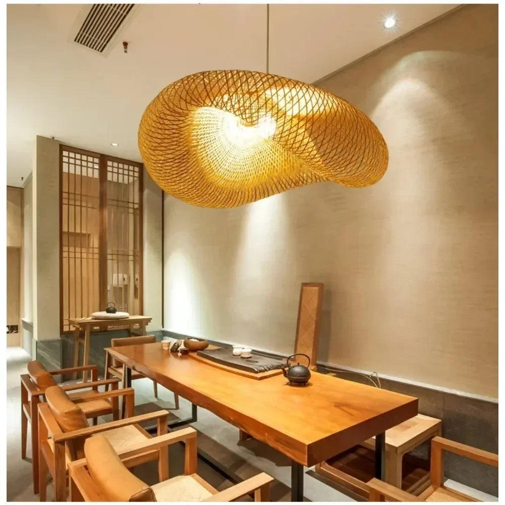 Bamboo Weaving LED Chandelier — Handmade Boho Pendant Light