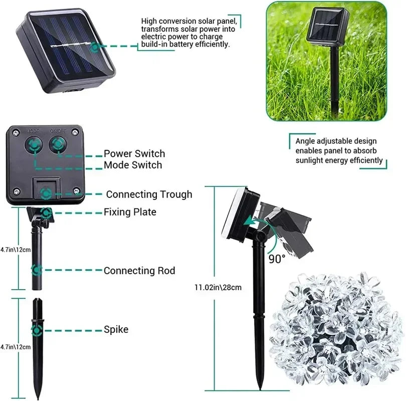 Solar Cherry Garden Flower LightsBattery-operated Garland Solar Outdoor Waterproof Lawn Pathway Christmas Decoration