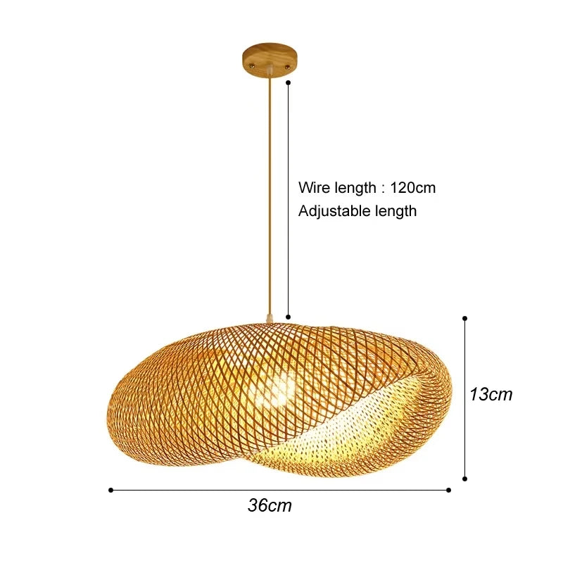 Bamboo Hand Weaving Pendant Lights 38cm Hanging LED Ceiling Lamp Chandelier Fixture Rattan Hand Craft Woven Home Bedr...