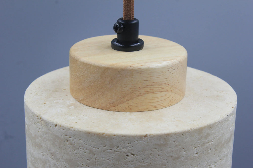 Japanese Wabi-Sabi Stone Pendant Light, LED Yellow Travertine Hanging Lamp for Bedroom Bedside Kitchen Island Dining Room Decor