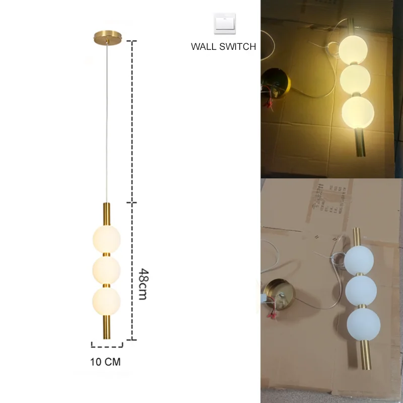 Bedside Pendant Lights for Bedroom Nordic 4 Ball Pendant Lamp for TV Background Kitchen Island Restaurant Dinning Roo...