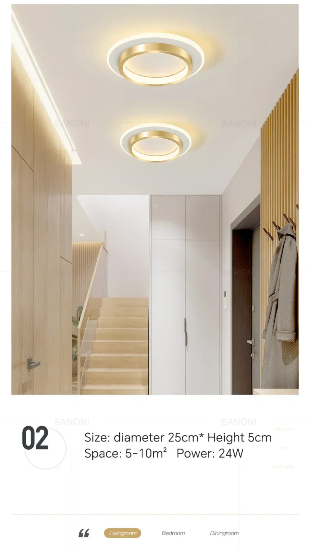 DINDALLED Modern LED Ceiling Light for Corridor Stairs Bedroom Bathroom, Round Flush Mount Chandelier Indoor Lighting Fixture,
