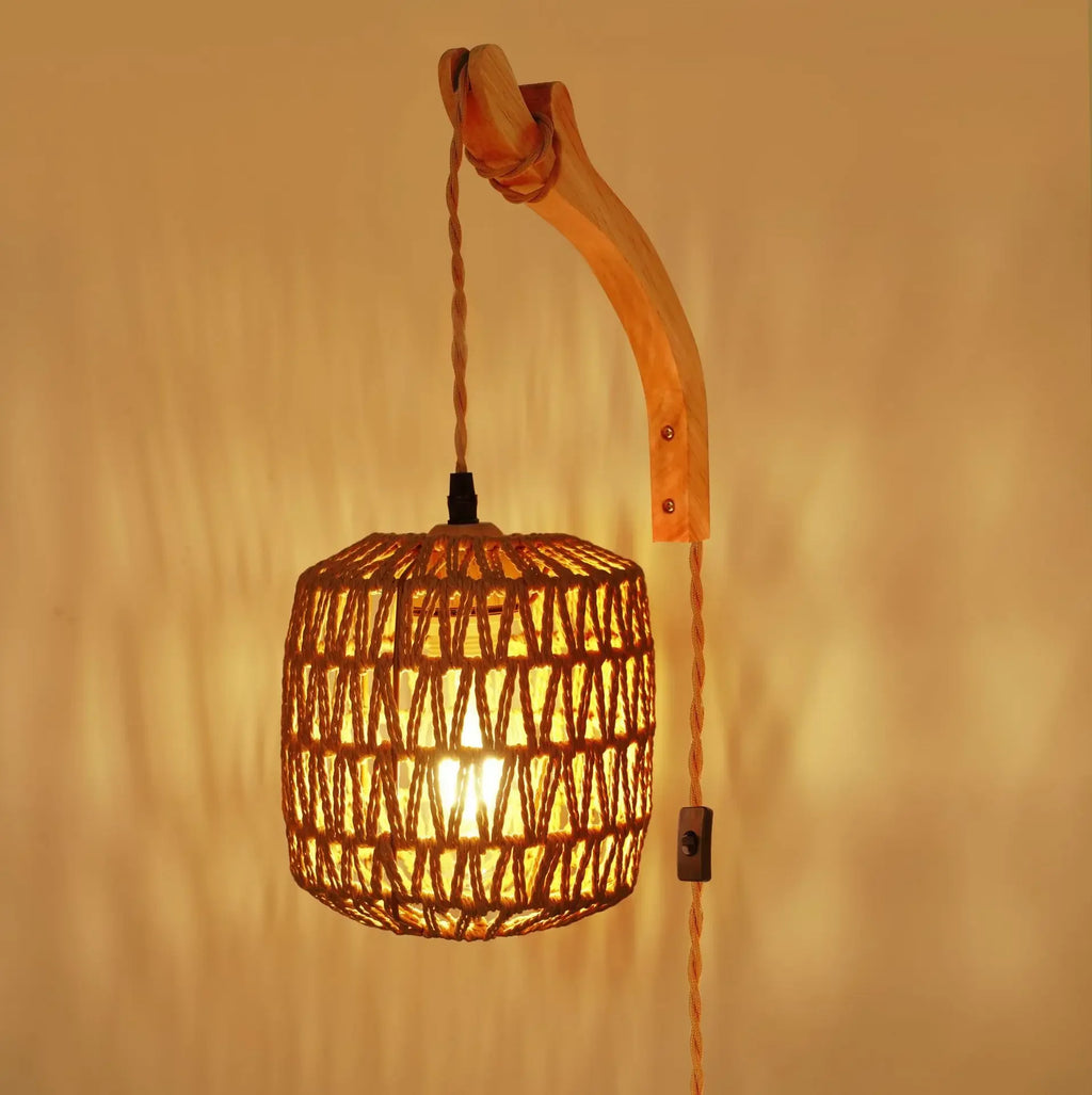 Led Rattan Wall Lamp Bedroom Living Room Woven Light Bedside Lamps E27 Retro Hemp Rope Lights Interior Decoration Fixtures