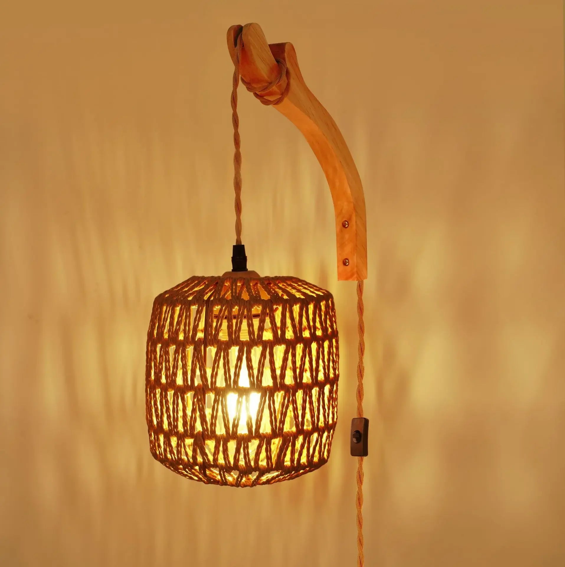 Led Rattan Wall Lamp Bedroom Living Room Woven Light Bedside Lamps E27 Retro Hemp Rope Lights Interior Decoration Fixtures