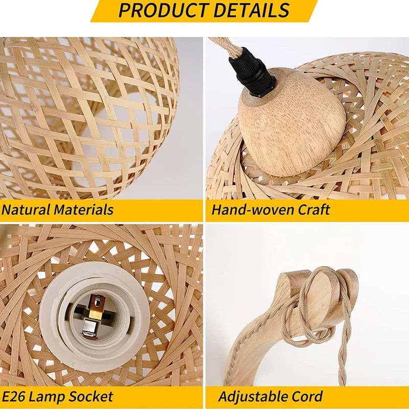 Bamboo Lantern Wall Lamp Natural Rattan Wicker E27 Chandeliers Hand-Woven Bamboo Room Decor Lampshades Wall Light Fixtures