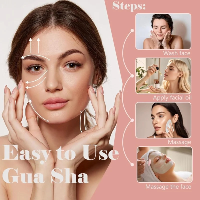2pcs Facial Roller Scraping Board Set Facial Skincare Massager Kit Heart-shaped Gua Sha Board Salon Beauty Tool