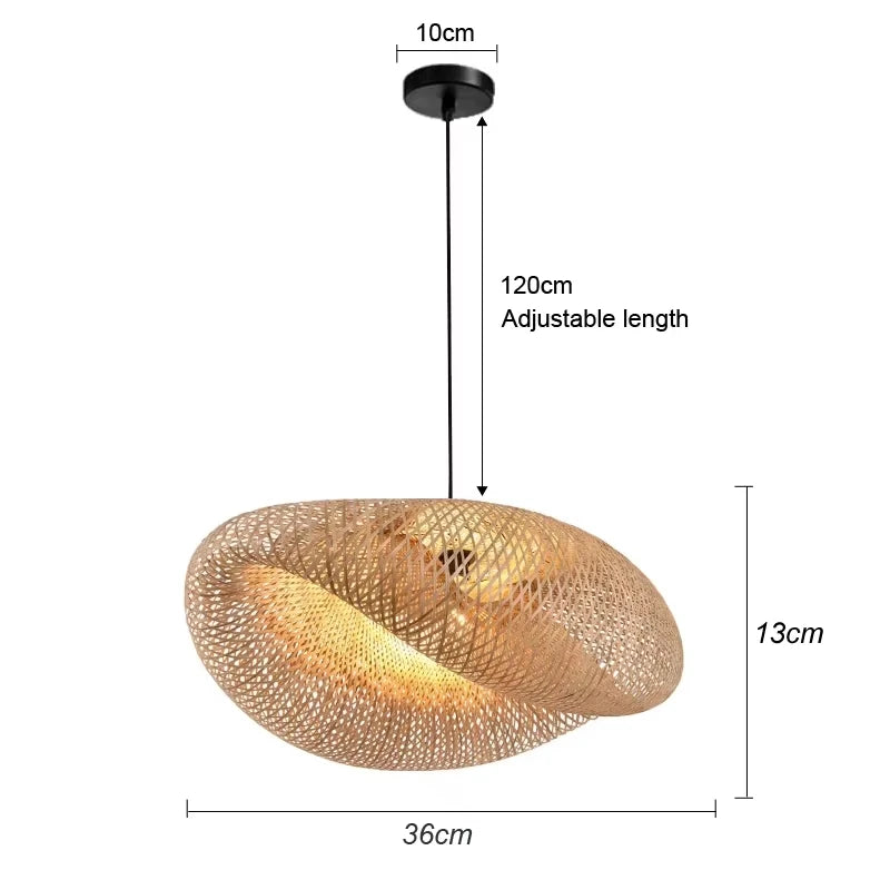 Bamboo Hand Weaving Pendant Lights 38cm Hanging LED Ceiling Lamp Chandelier Fixture Rattan Hand Craft Woven Home Bedr...