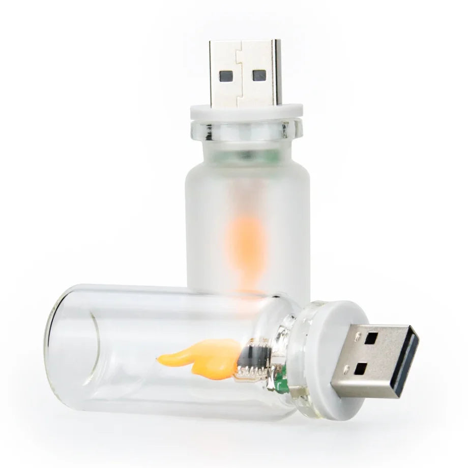 USB 5V Powered Simulated Flame Flickering LED Night Light Clear Frosted Glass Candle for Home Roo...