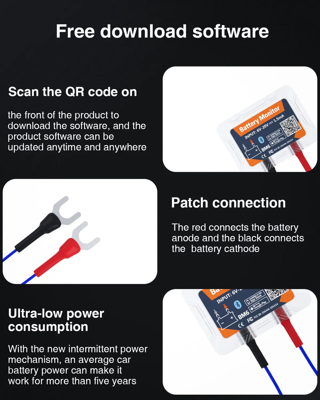QUICKLYNKS BM6 Bluetooth 4.0 Car Battery Monitor 12V Battery Tester Charging Cranking Battery Analyzer APP for Android IOS