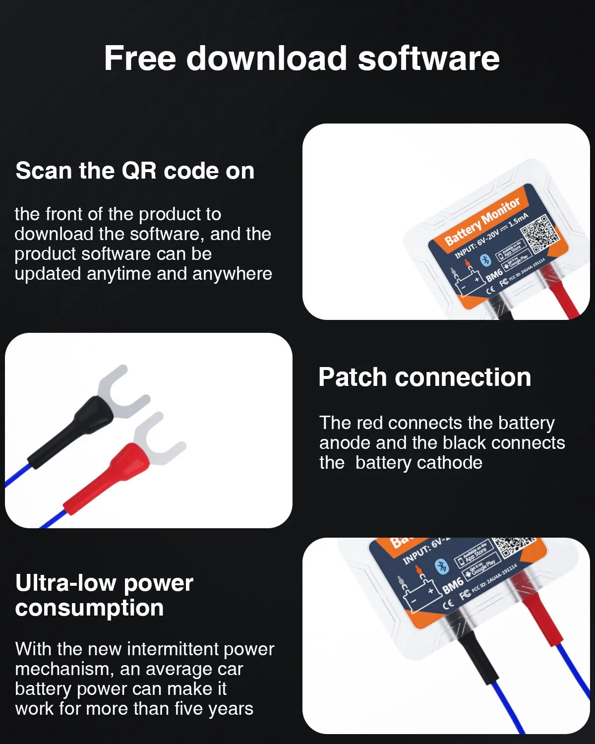 QUICKLYNKS BM6 Bluetooth 4.0 Car Battery Monitor 12V Battery Tester Charging Cranking Battery Analyzer APP for Android IOS