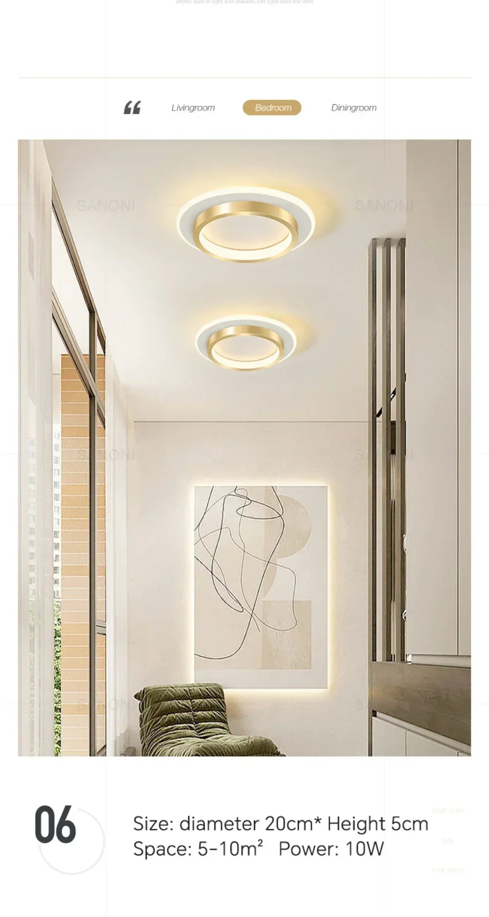 DINDALLED Modern LED Ceiling Light for Corridor Stairs Bedroom Bathroom, Round Flush Mount Chandelier Indoor Lighting Fixture,