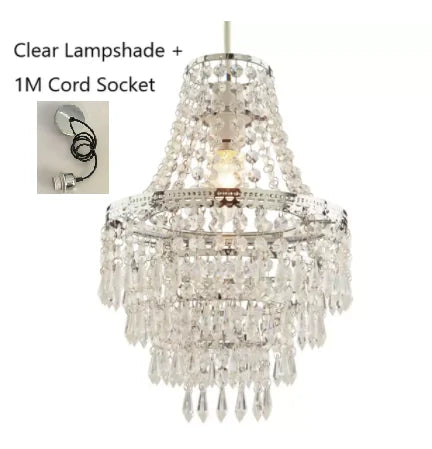 Home Terri Chrome & Clear 5 Tier Beaded Lamp Shade Easy Fit Pendant - 31.5cm H Small Chandelier (Without Light Cord Kit)