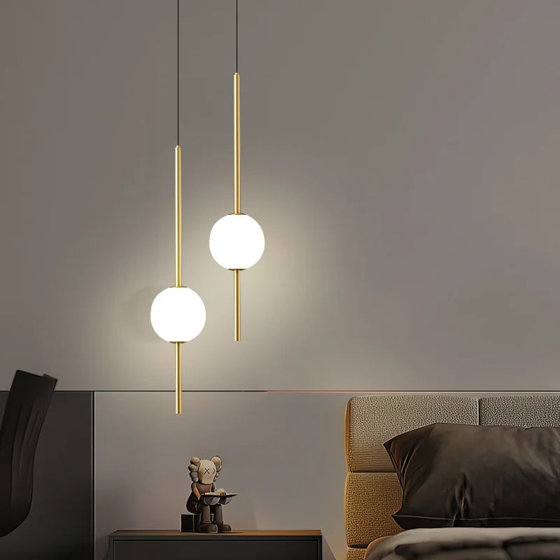 Nordic Glass Ball LED Chandelier Lighting Bedroom Bedside Hanging Pendant Lamp Modern Interior Home Decor Lights