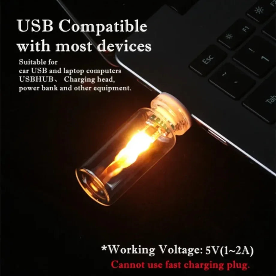 USB 5V Powered Simulated Flame Flickering LED Night Light Clear Frosted Glass Candle for Home Roo...
