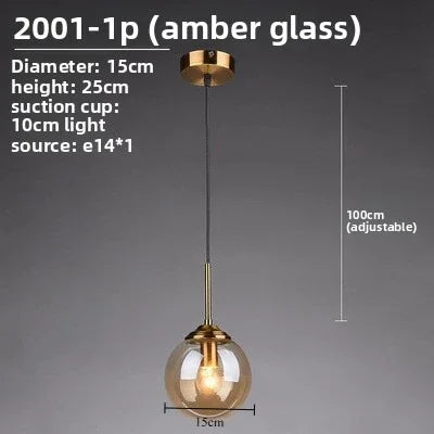 Modern Glass Hanging Lamp E27 Clear Amber Stone Chandelier Nordic Home Decor Lighting for Living Room Cord Pendant Li...