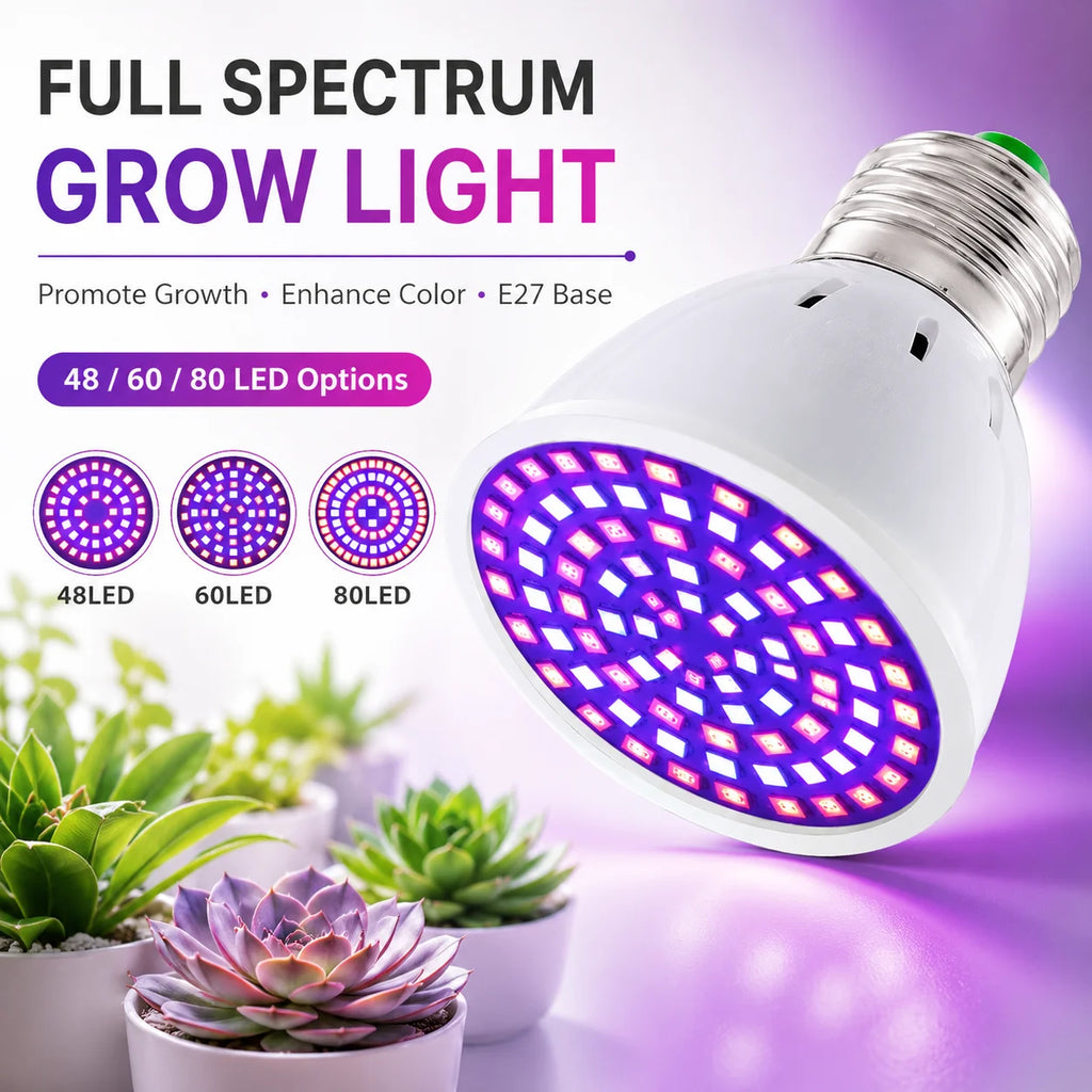 LED Grow Light Bulb E27 220V Full Spectrum 60/80LED Plant Lamp for Indoor Garden Seedling Greenho...