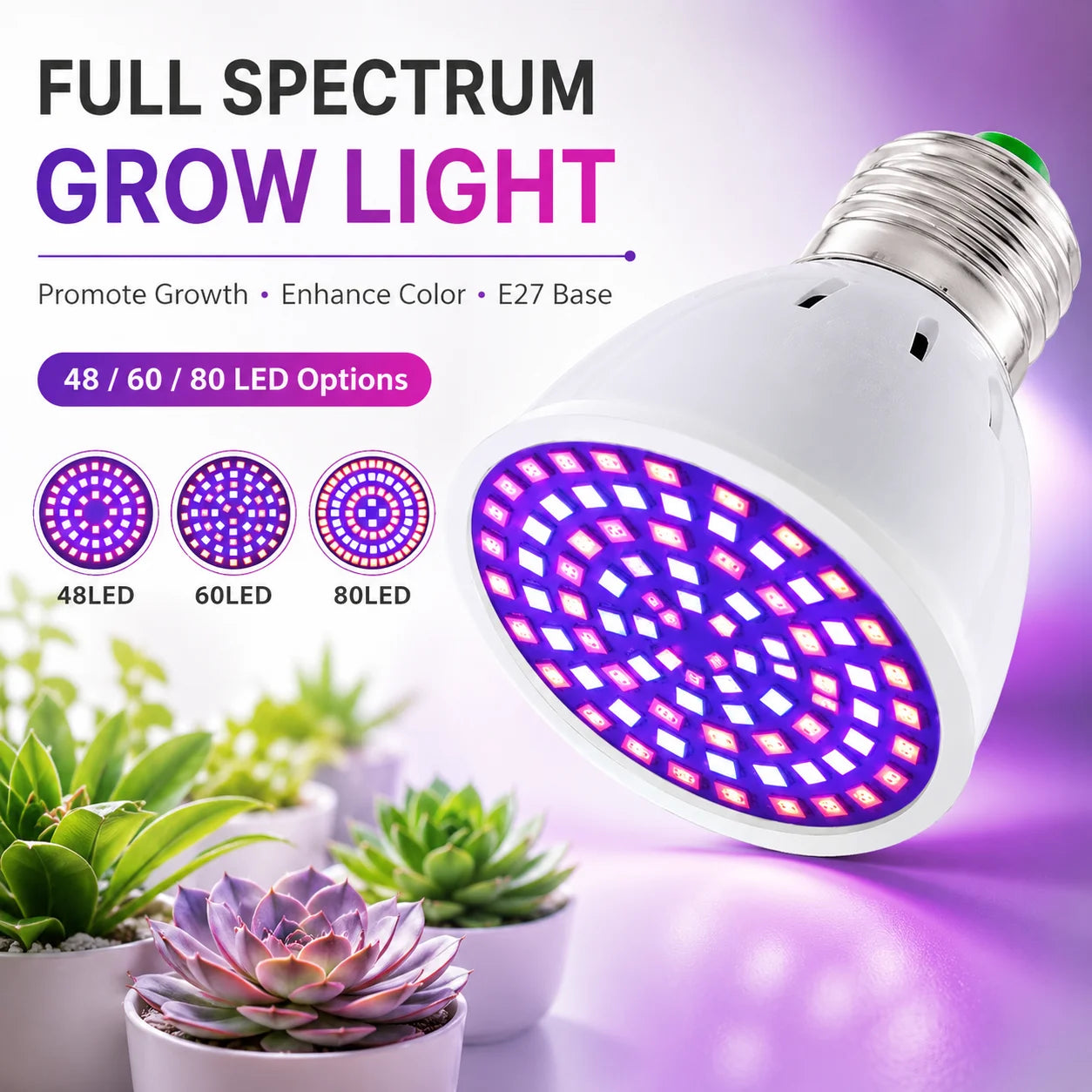 LED Grow Light Bulb E27 220V Full Spectrum 60/80LED Plant Lamp for Indoor Garden Seedling Greenho...