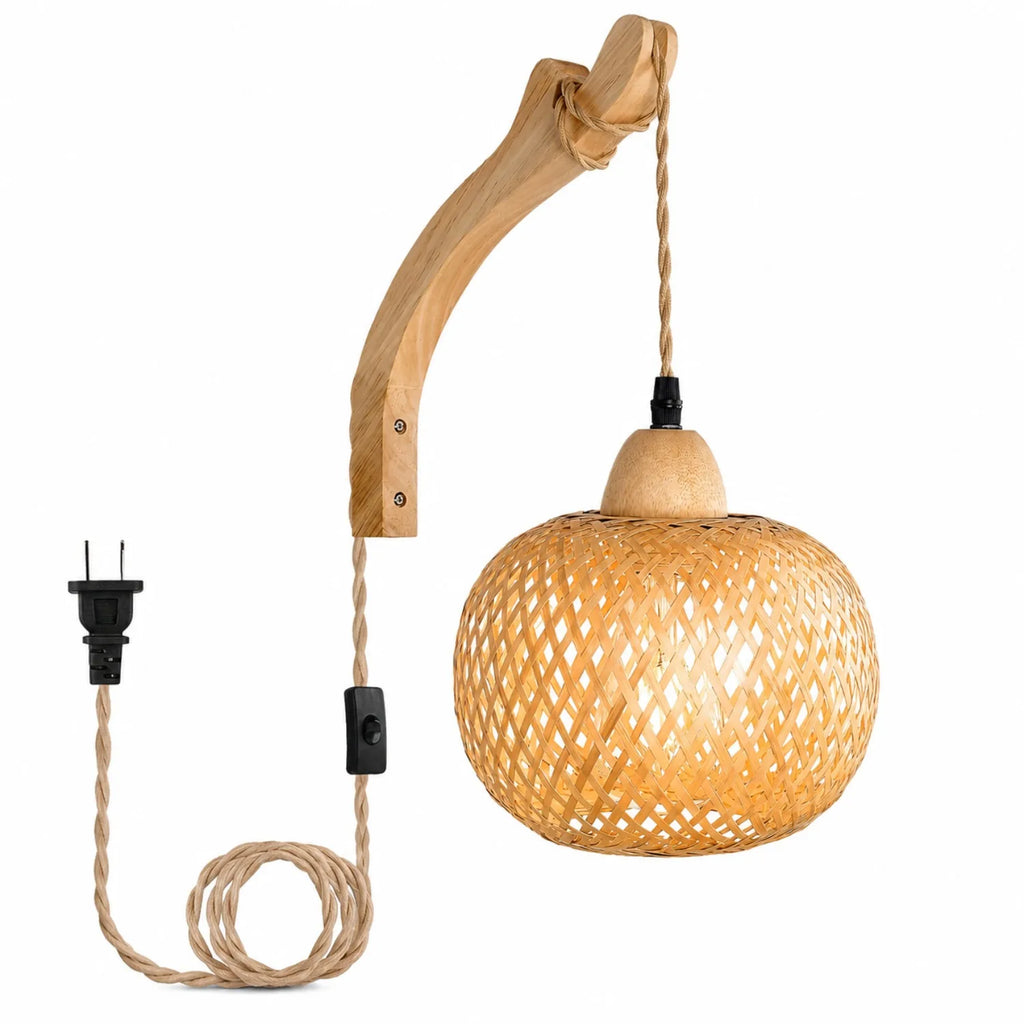 JOYINLED Bamboo Light Plug-In Wall Lamp Wicker with American Plug-In Cord Hand-Woven Rattan Wall Lamp Wall Lamp for Living Room