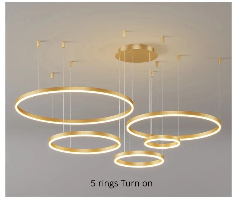Modern LED Home Deco Chandelier Ring Light Circle Fixtures For Home Living Ceiling Pendant Lamp Gold Black Coffee Hanging Lamp