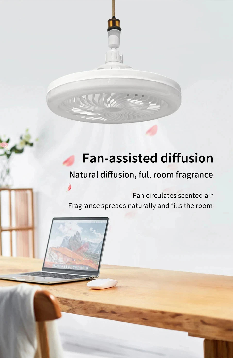 2-in-1 E27 Socket Fan Light Remote Control 85-265V Energy Saving Silent LED Ceiling Fan for Bedro...