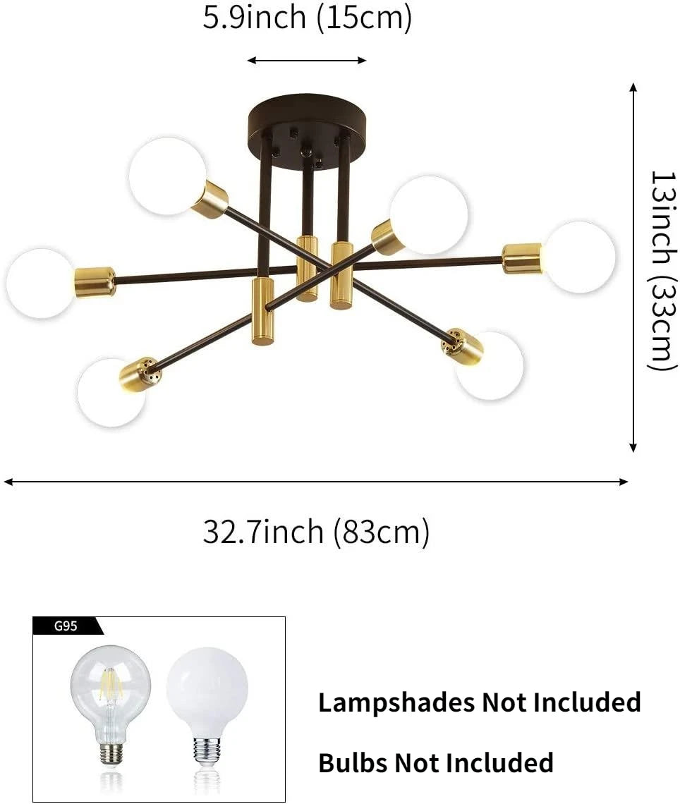 Dropshipping Modern Sputnik Chandelier Nordic Semi Flush Mount Ceiling Lamp Brushed Antique Gold Home Decor Lighting ...